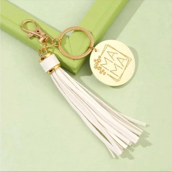 MAMA Keychain Tassel | Gold Leather Fringe Mom Gift Bag Charm - Picture 4 of 4